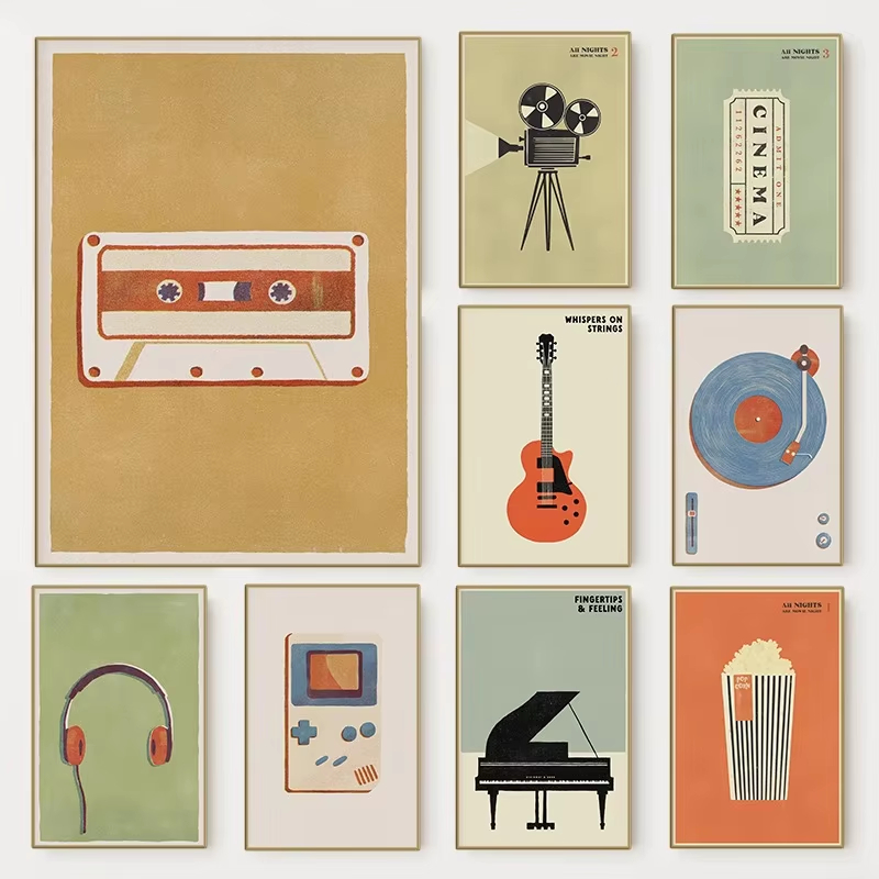 Musical Instrument Project - ملصق موسيقى البوب ​​العتيقة على الطراز